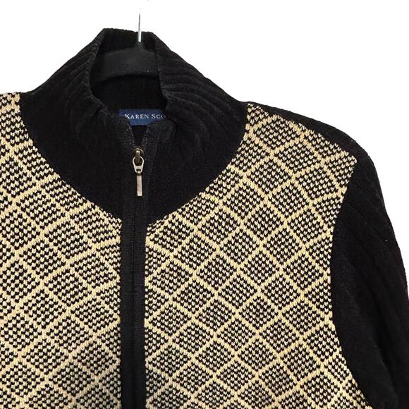 Vintage Karen Scott Velour Zip Sweater M Geometric Pattern Y2K Cozy Mock Neck - Picture 4 of 7